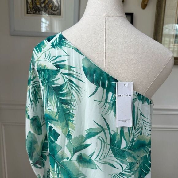 NWT Aura Women's Sleeveless Flutter Side Chiffon Maxi Dress Green Frond Print $1 - Picture 5 of 7